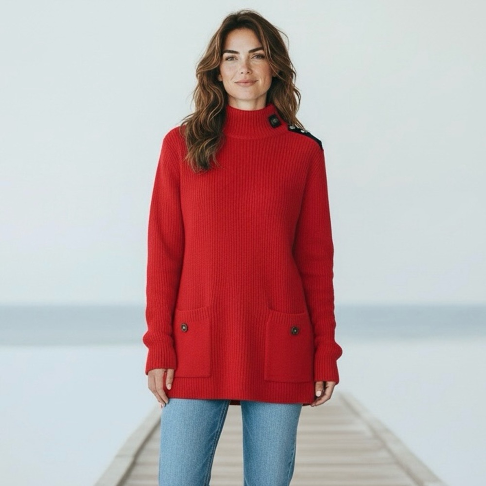 Chico’s Touch Of Cashmere Pockets Turtleneck Red Tunic Sweater